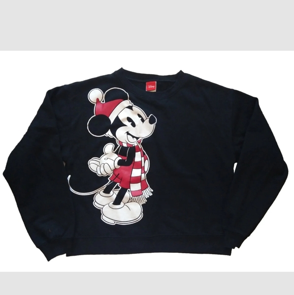 Disney Women's Black Sweatshirt Size S Holiday Mickey Mouse Fleece Pullover - Picture 1 of 10